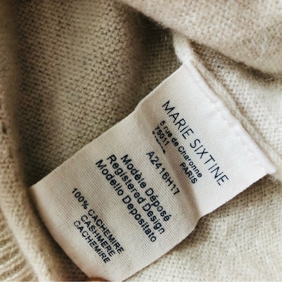 French Brand Marie Sixtine 100% Cashmere V Neck Sweater in Cream Size M - Picture 9 of 11